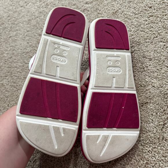 Crocs Pink & White Squared Thong Sandals Flip Flops Women's Size 8 Flats - Picture 5 of 9